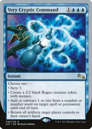 Blue and black magic card art with swirling blue energy and a dark creature.