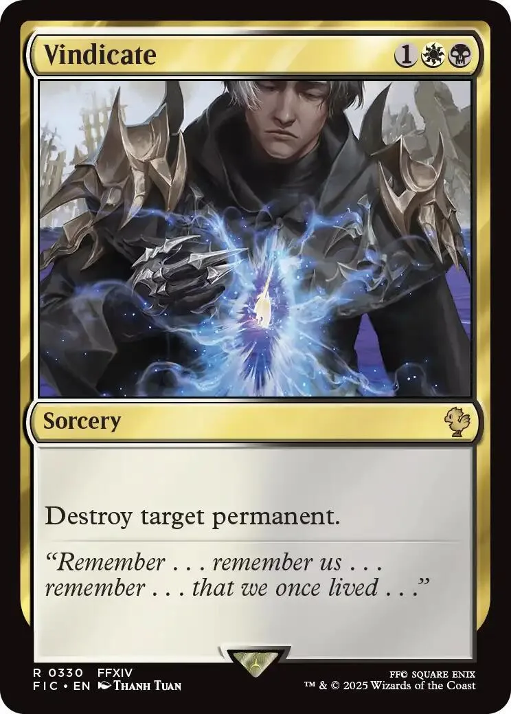 Dark-haired figure in black armor conjures blue energy on a Magic: The Gathering card.