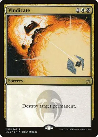 Magic: The Gathering card, "Vindicate," featuring an orange, fiery art style.
