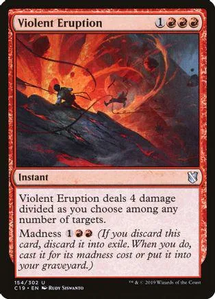 Card art depicts fiery eruption over dark, rocky landscape. Instant spell.