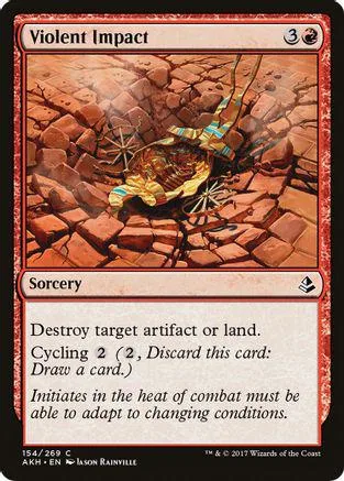 Orange and brown landscape card art, "Violent Impact" text, Magic: The Gathering card.