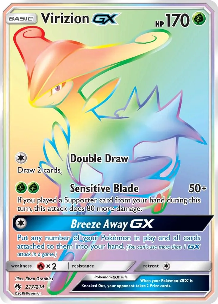 Orange and yellow Pokémon card with "Double Draw" and "Sensitive Blade" abilities.