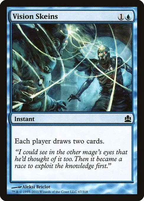 Dark, glowing creature confronts armored figure in blue and black card art.