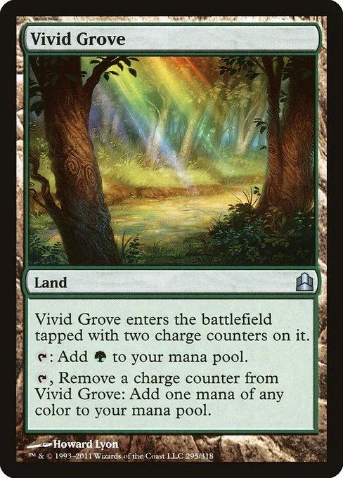 Green forest landscape art on a Magic: The Gathering land card.