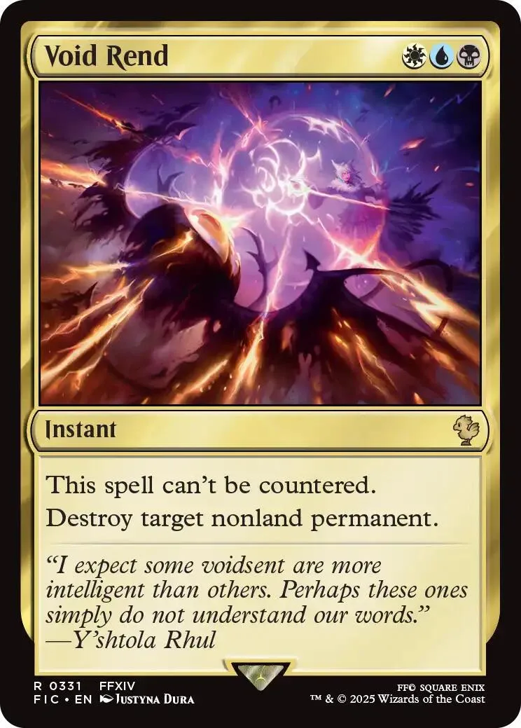 Magic: The Gathering card, Void Rend, dark purple and orange cosmic art.