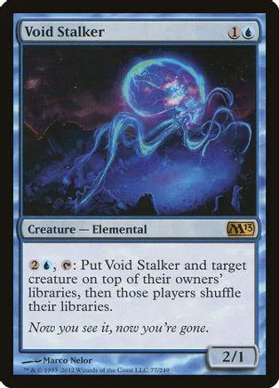Blue and purple elemental creature card, Void Stalker, showing cosmic tentacles.