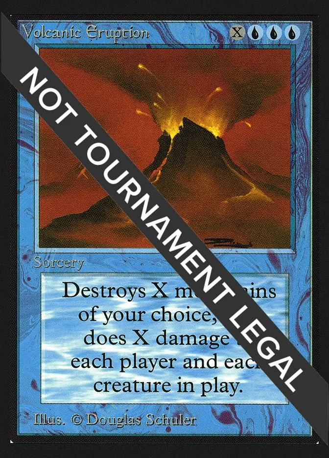 Magic: The Gathering card, Volcanic Eruption, red and orange volcano art.