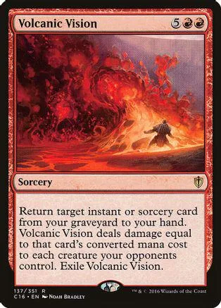 Red and orange volcanic eruption scene on a Magic: The Gathering card.