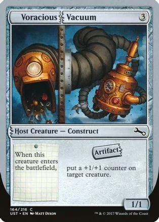 Metal vacuum tube creature card, dark brown and bronze colors, showing on a card.