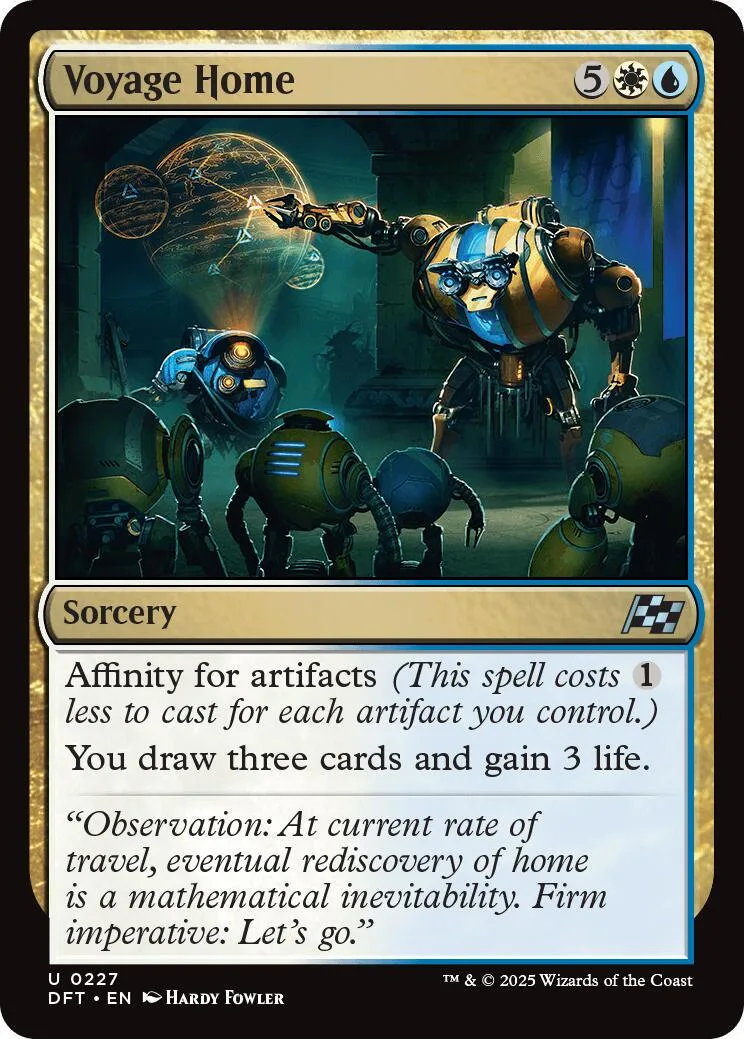 Dark sci-fi artwork on a Magic: The Gathering card, Voyage Home.