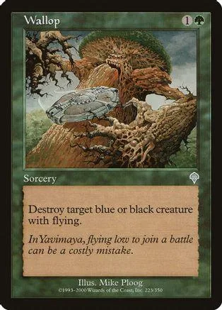 Magic: The Gathering card, "Wallop," featuring a large tree and a flying creature.