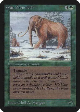 Brown mammoth in snowy landscape on a Magic: The Gathering card.