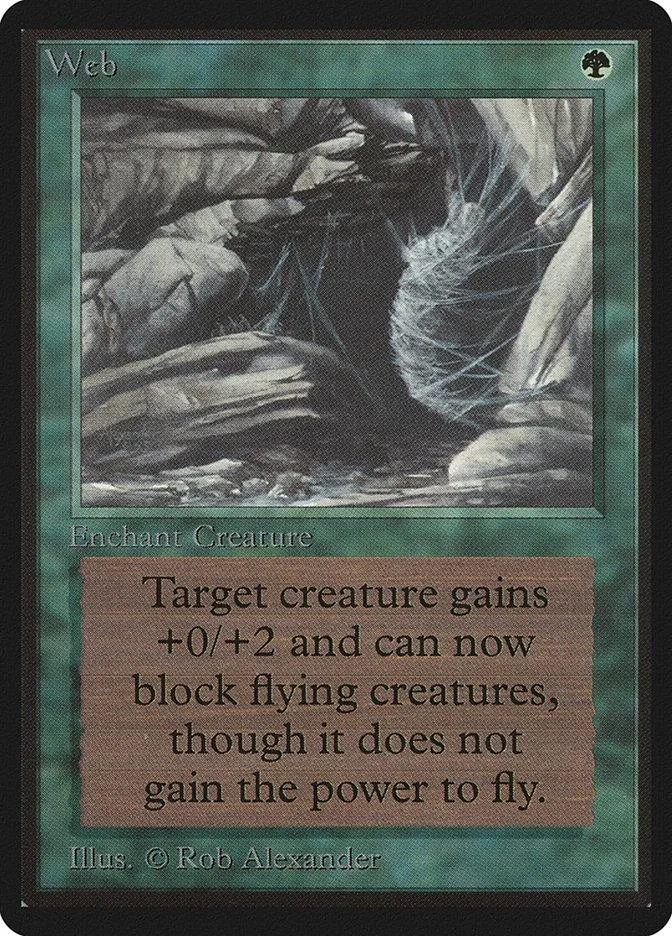 Green card art depicting shadowy, swirling figures. Text reads "Web.