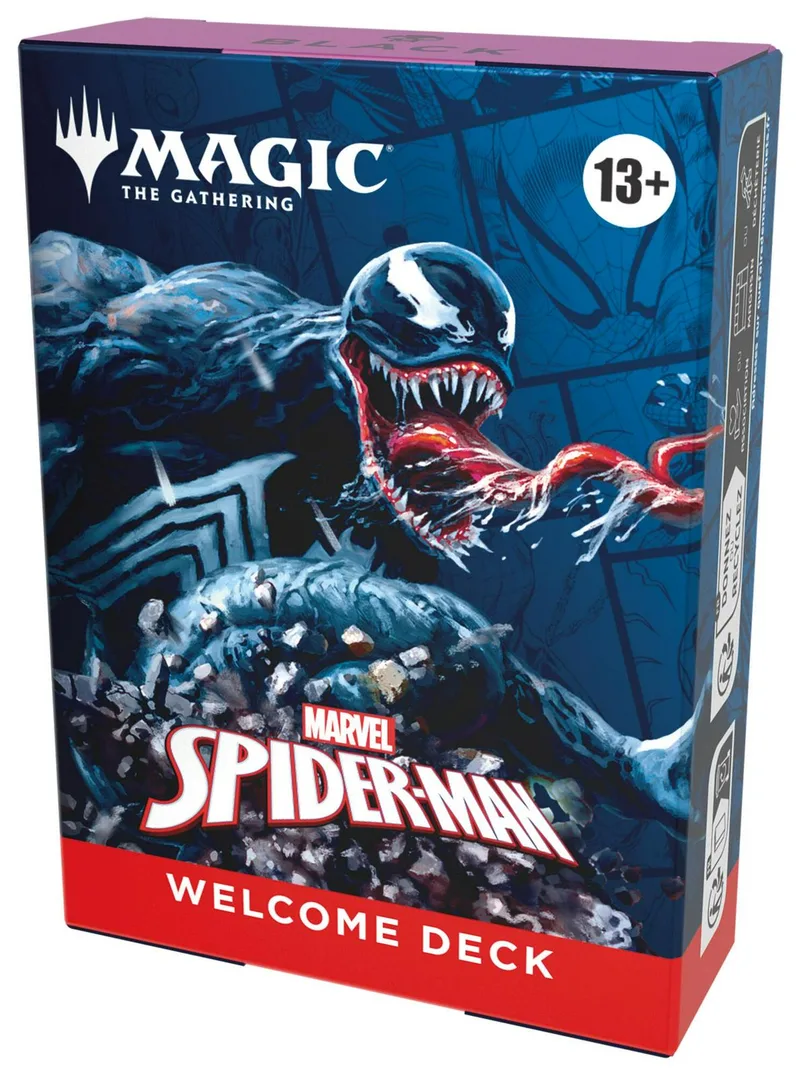 Black and blue box featuring a snarling spider character and "Spider-Man Welcome Deck.