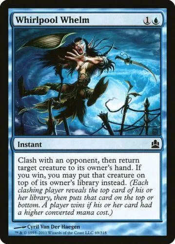 Creature card art: monstrous figure in dark, stormy sky. Blue and black colors.