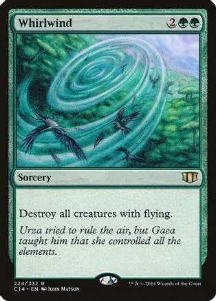 Green swirling vortex over forest with flying creatures. Magic: The Gathering card.