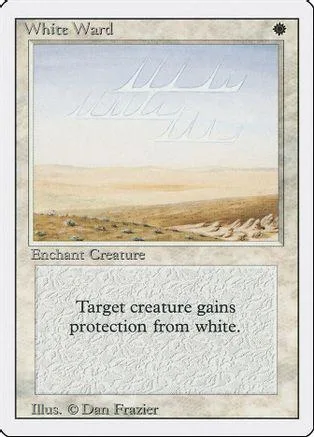 White Ward Magic: The Gathering card, light blue landscape art, white text.