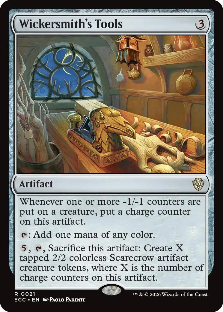 Magic: The Gathering card, Wickersmith's Tools, featuring a workbench with tools.
