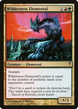 Dark elemental creature on a fiery landscape, black and blue tones.