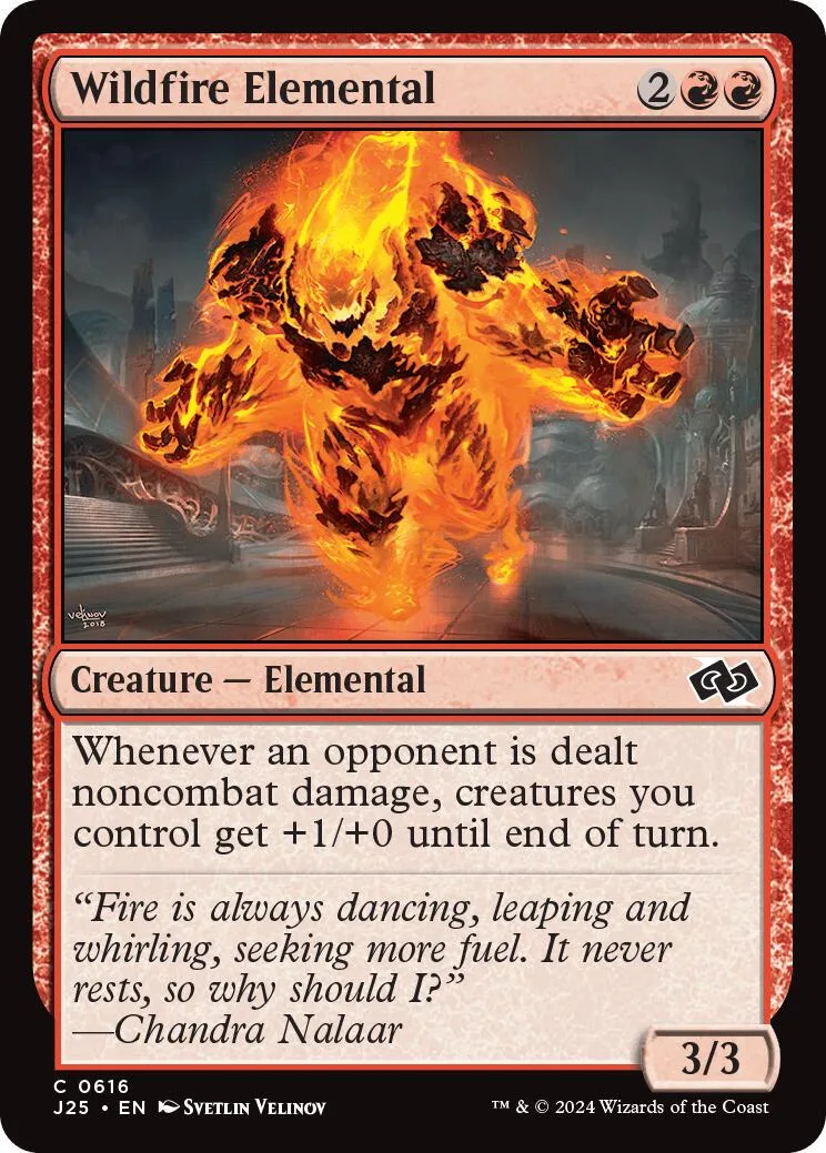 Orange and yellow elemental creature card with fiery appearance and black border.