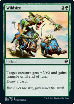 Green goblin creature attacks blue beast on a Magic: The Gathering card.