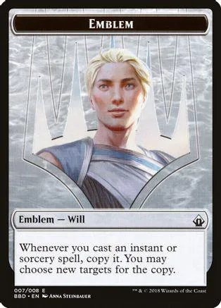 Card featuring a blonde man against a white, geometric background.