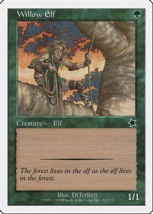 Elf creature card art featuring a figure in a forest setting.