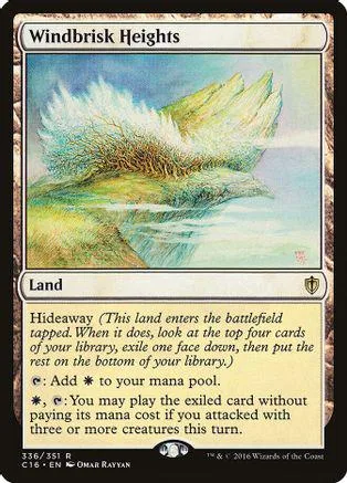 Green and yellow landscape card titled "Windbrisk Heights" in a protective sleeve.