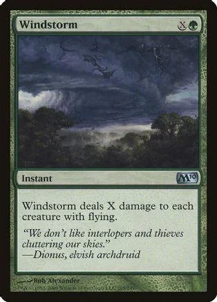 Dark storm sky art on a Windstorm Magic: The Gathering card.