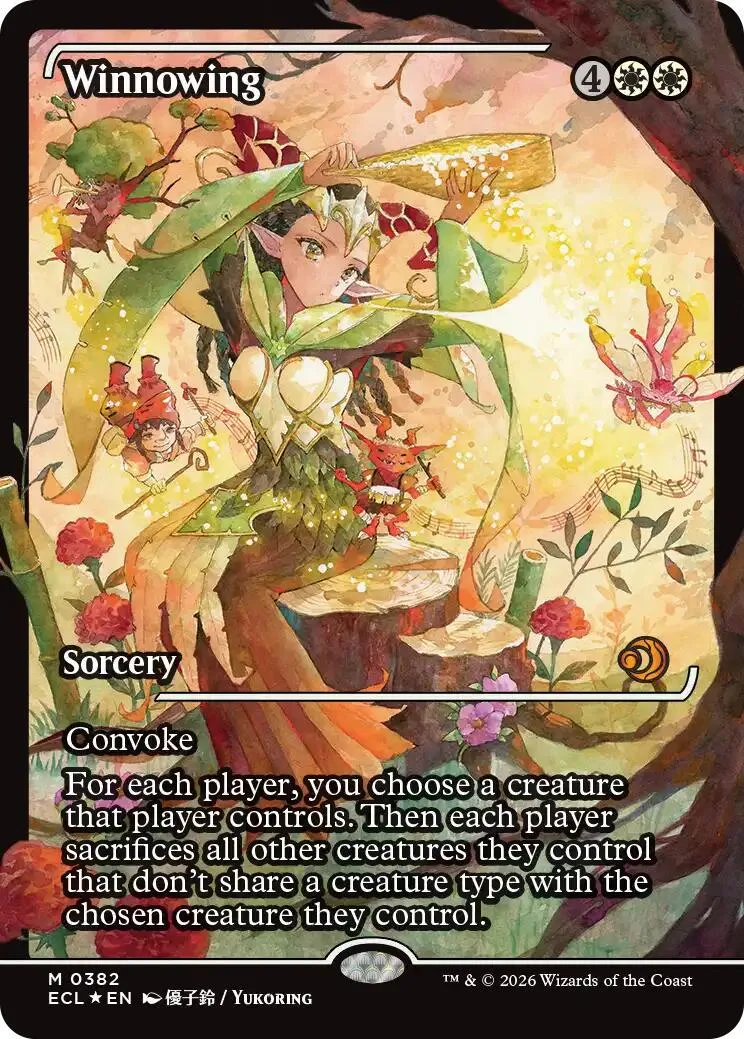 Sorcery card art: woman in green holding a glowing object amidst nature.