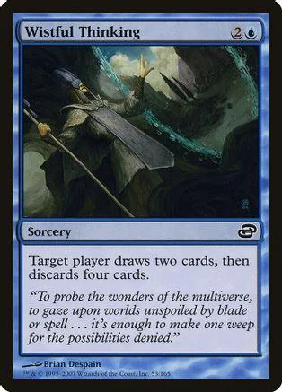 Dark, moody fantasy art on a blue Magic: The Gathering card.