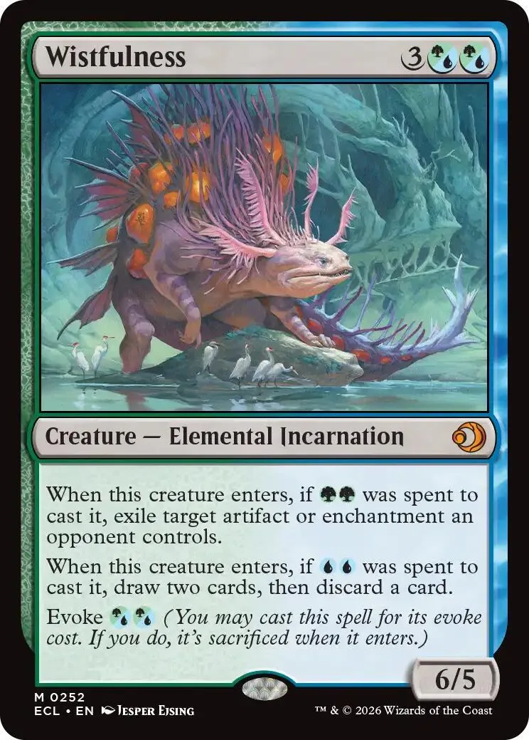 Purple, spiky elemental creature on a green landscape card.