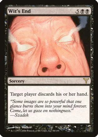 Close-up of a wrinkled face on a Magic: The Gathering card.