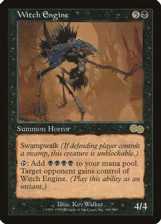 Dark, monstrous creature on a brown, swampy background. Black and blue card art.