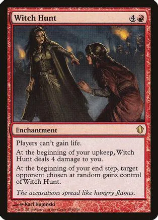 Two figures in dark robes face each other on a fantasy card.