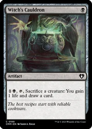 Green cauldron glowing with magic on a dark, mystical table.