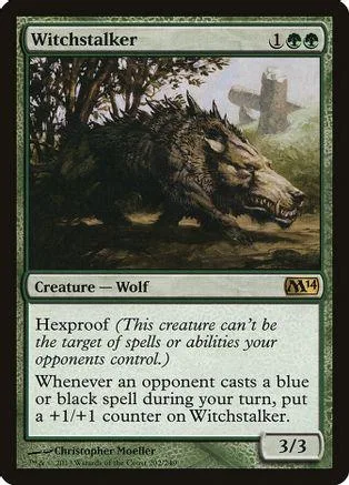 Dark wolf creature card art on green and black border.