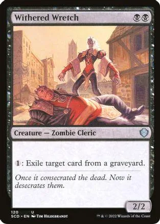 Zombie cleric figure in red and gold armor over a prone figure.