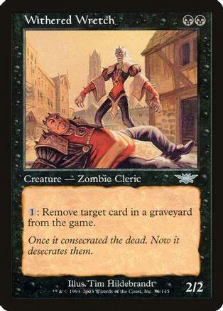 Zombie cleric creature card, featuring a figure in red and black, in a black frame.