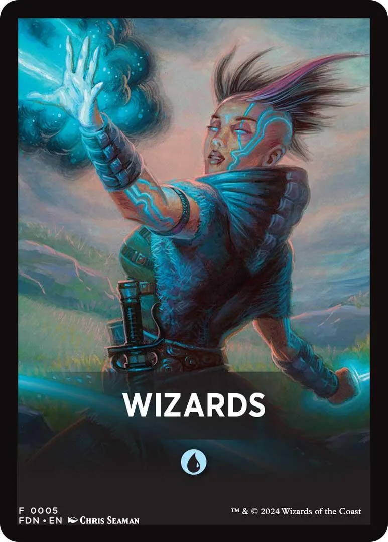 Woman with blue energy magic, vibrant colors, Wizards of the Coast card art.