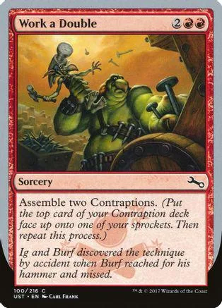 Green creature and ship wheel on a card titled "Work a Double.