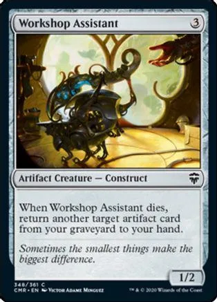 Dark, mechanical construct on a card with gold and brown tones.