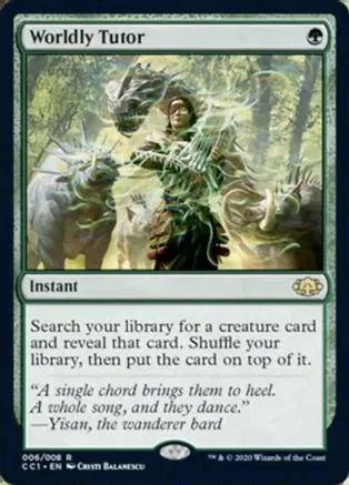 Green and white fantasy scene on a Magic: The Gathering card.