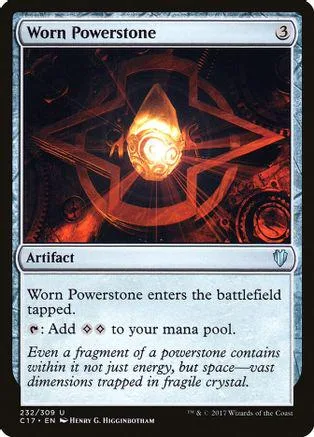 Magic: The Gathering card, "Worn Powerstone," featuring a glowing orange starburst design.
