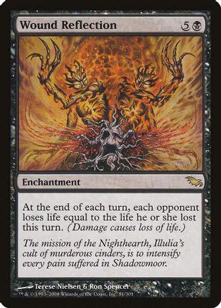 Orange and gold fantasy art card titled "Wound Reflection" with black border.