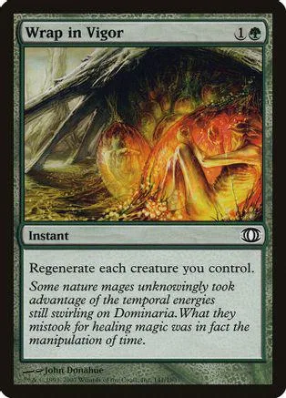 Magic: The Gathering card, "Wrap in Vigor," featuring a fiery, organic creature art.