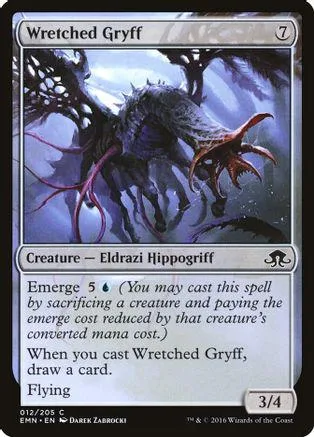 Dark, winged creature on a Magic: The Gathering card. Black and gray tones.