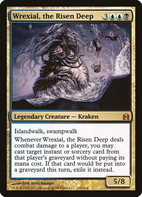 Dark kraken creature card art, black and white tones, showing a massive sea beast.