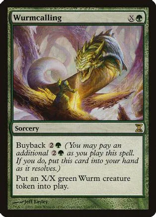 Creature card art: golden dragon head in purple, earthy landscape. Sorcery text visible.