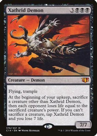 White, black, and orange demon creature card with dark, fiery art.